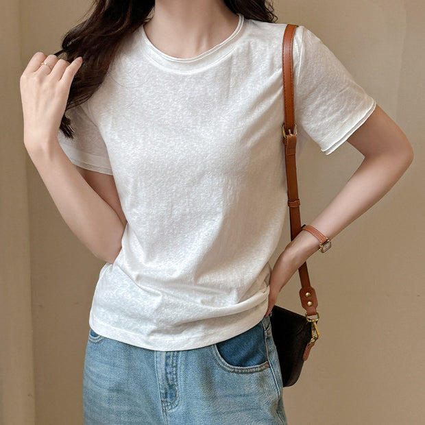 Damen Basic T-Shirt aus weicher Baumwolle mit Rundhalsausschnitt WW