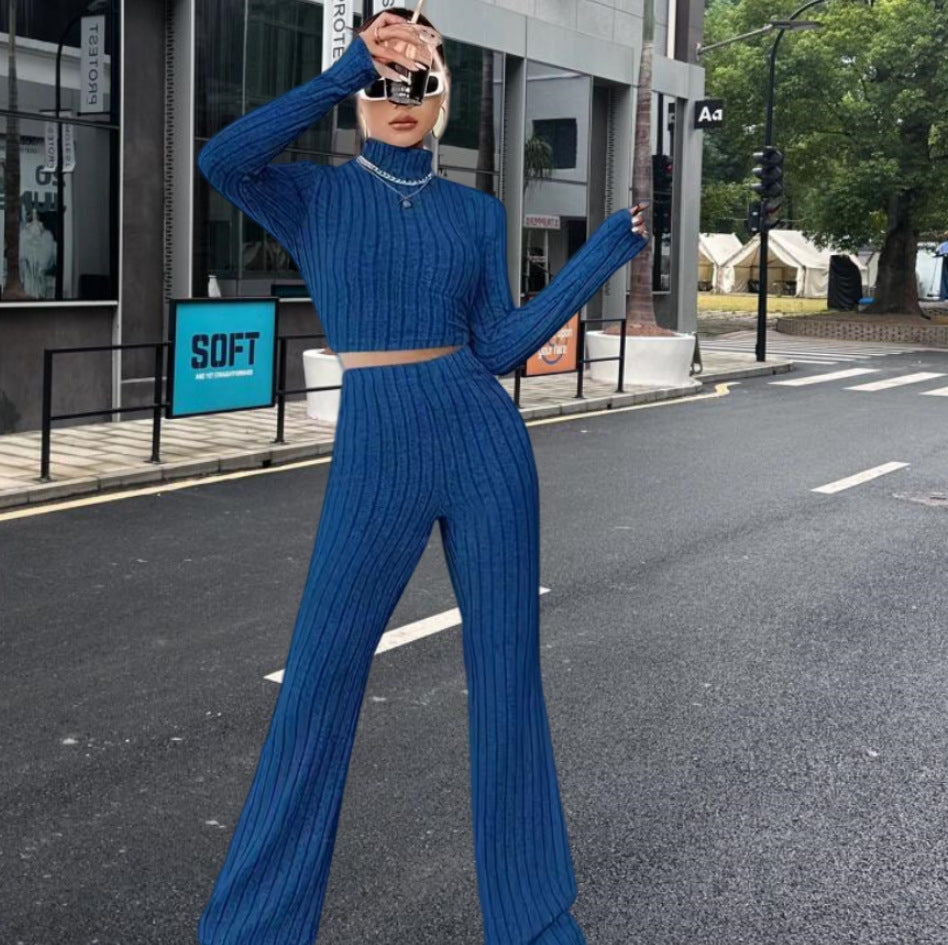 Damen Strick-Crop-Top und Palazzo-Hosen Set WW