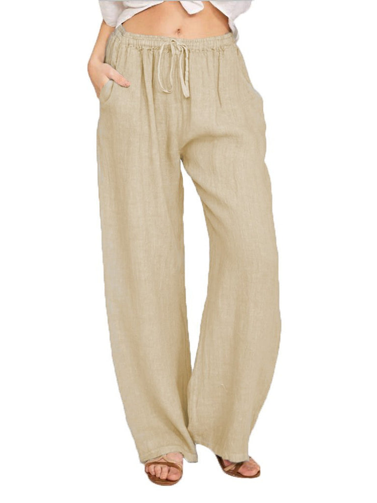 Damen Leinenhose mit weitem Bein und praktischen Seitentaschen WW
