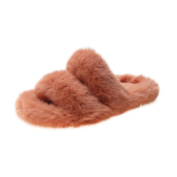 Damen Flauschige Hausschuhe mit doppeltem Riemen und weichem Innenfutter W&W Mode