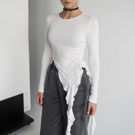 Damen asymmetrisches Langarmshirt mit Rüschendetails WW