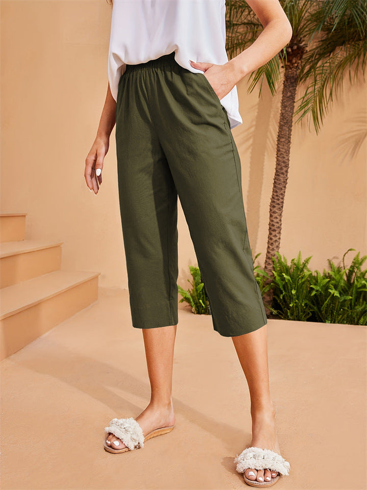 Damen bequeme Leinen-Hose mit elastischem Bund W&W Mode