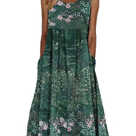 Damen Ärmelloses Blumendruck Maxikleid mit Taschen WW