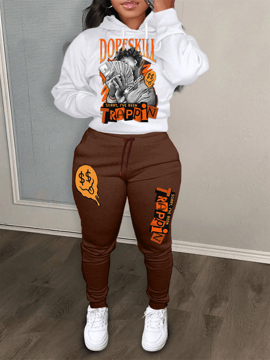 Damen bequeme Hoodie und Jogginghose Set mit kreativem Druck WW
