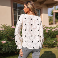 Damen Bluse mit dekorativen Rüschendetails und femininer Spitzenstruktur WW