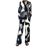 Damen Elegantes Lounge-Set mit artsy Motiv und weitem Schnitt WW