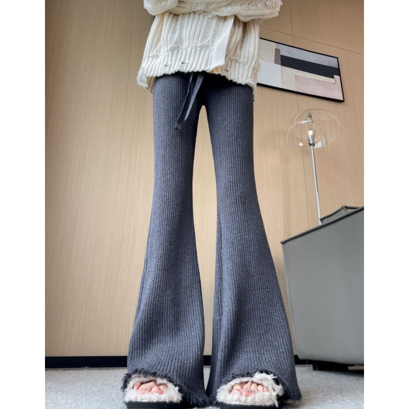 Damen Bequeme Ripp-Strickhose mit weitem Bein WW