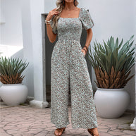 Damen Blumiger Overall mit weitem Bein WW