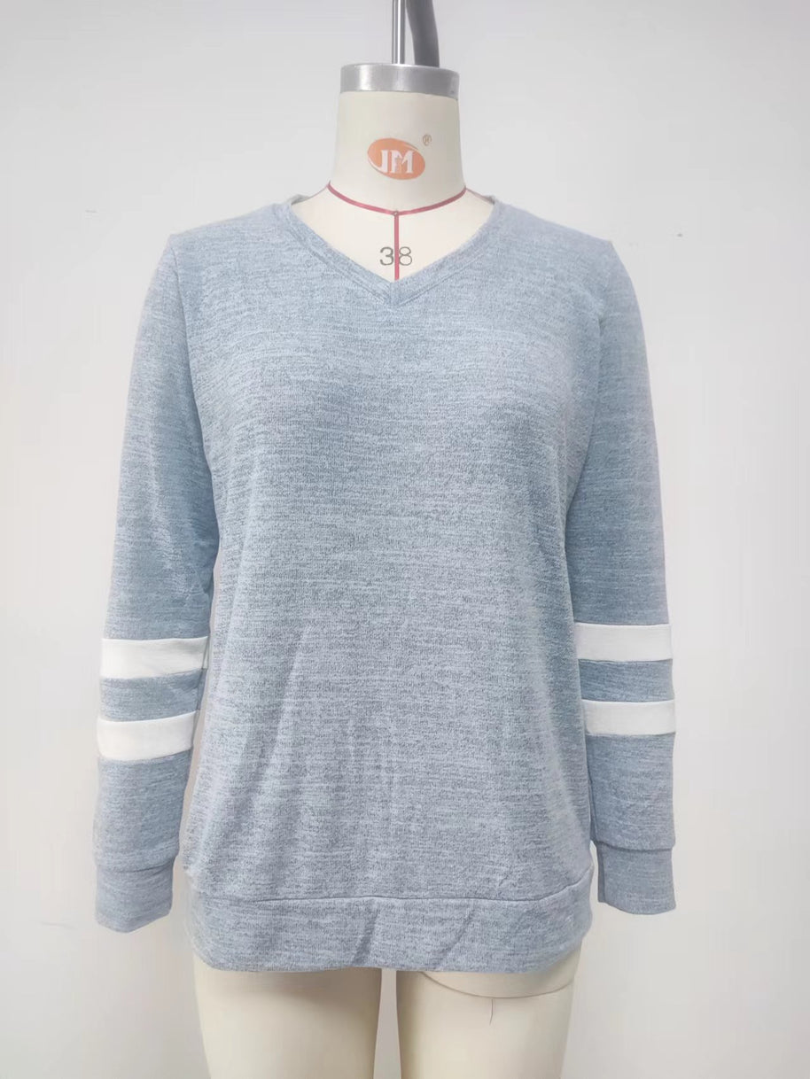 Damen Sportliches Langarmshirt mit V-Ausschnitt und Streifen-Details WW