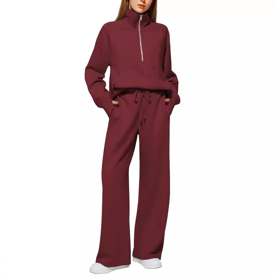 Damen Sportliches Zweiteiler Ensemble mit hochgeschlossenem Oberteil und weit geschnittenen Hosen WW