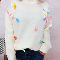 Damen Pullover mit verspieltem Bären-Motiv und dekorativen Applikationen WW