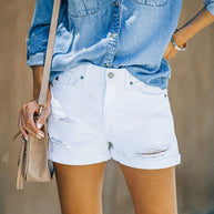 Damen entspannte Denim-Shorts mit modischen Abrieb-Details WW