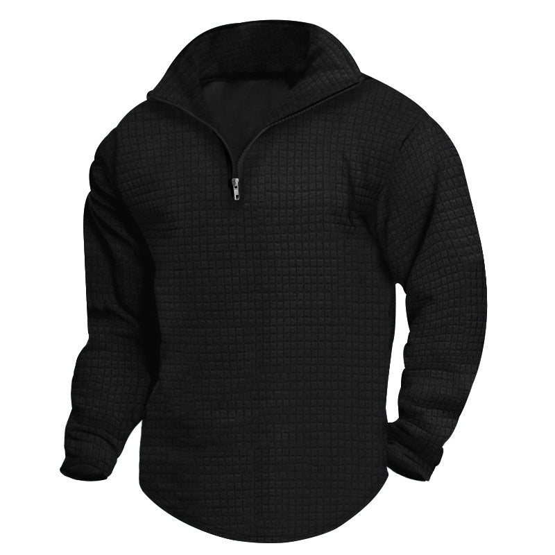 Herren strukturierter Fleece-Pullover mit hohem Kragen und halbem Reißverschluss WW