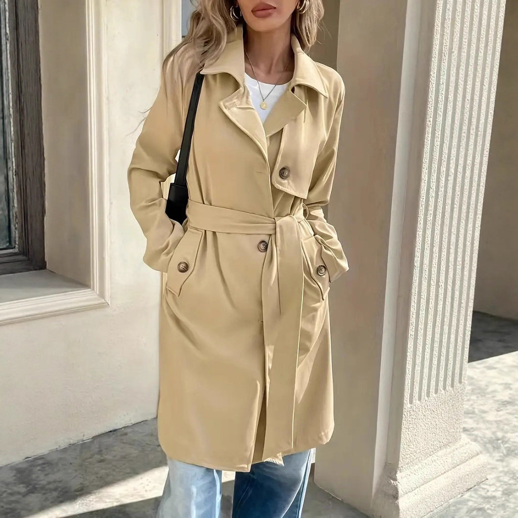 Damen Trenchcoat mit praktischen Taschen und stilvollem Bindegürtel WW