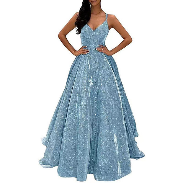 Damen Abendkleid mit schimmernden Akzenten und voluminösem Rock WW