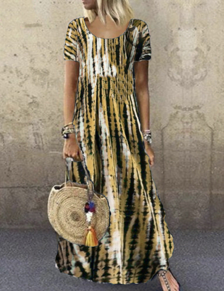 WW | Kurzarm Gemustertes Maxikleid