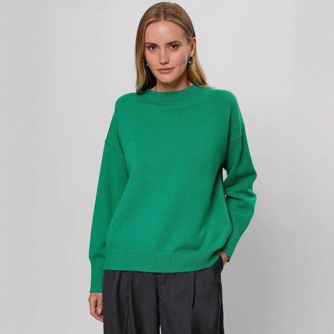 Damen Bequemer und eleganter Strickpullover mit überschnittenen Schultern und Rippenbündchen WW