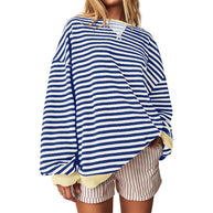 Damen Bequeme Streifenpulli mit Raglanärmeln und elastischen Bündchen WW