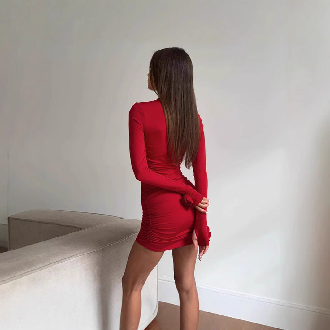 Damen Kurzärmeliges Kleid mit Raffung und dekorativen Ärmeln WW