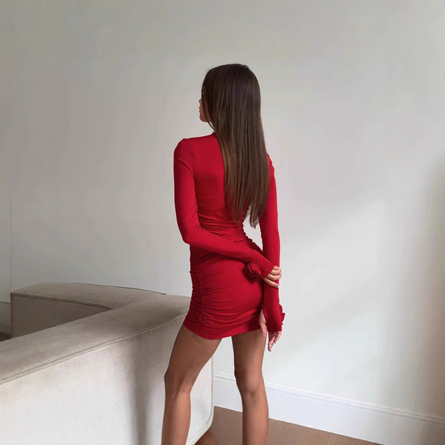 Damen Kurzärmeliges Kleid mit Raffung und dekorativen Ärmeln WW