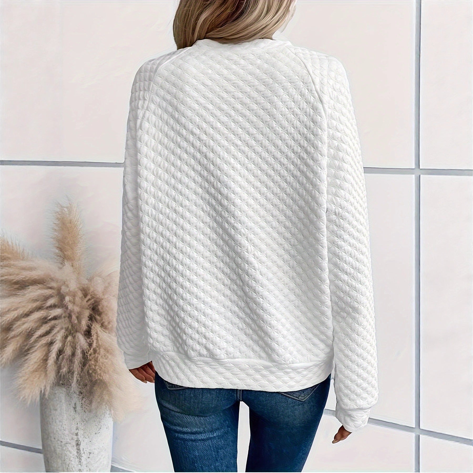 Damen Strickpullover mit strukturiertem Muster und modischem V-Ausschnitt WW