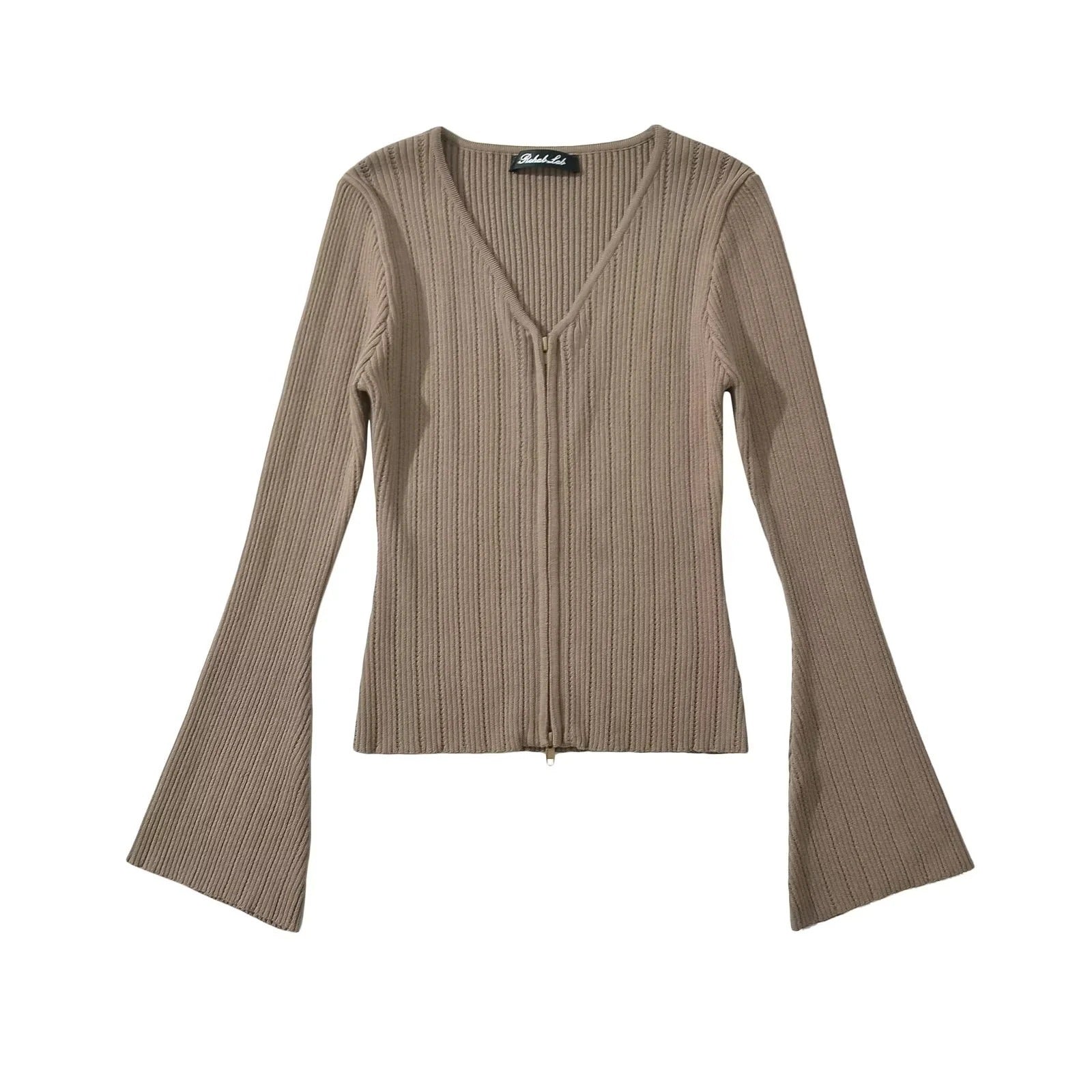 Damen Strickoberteil mit tiefem V-Ausschnitt und Zip-Verschluss WW