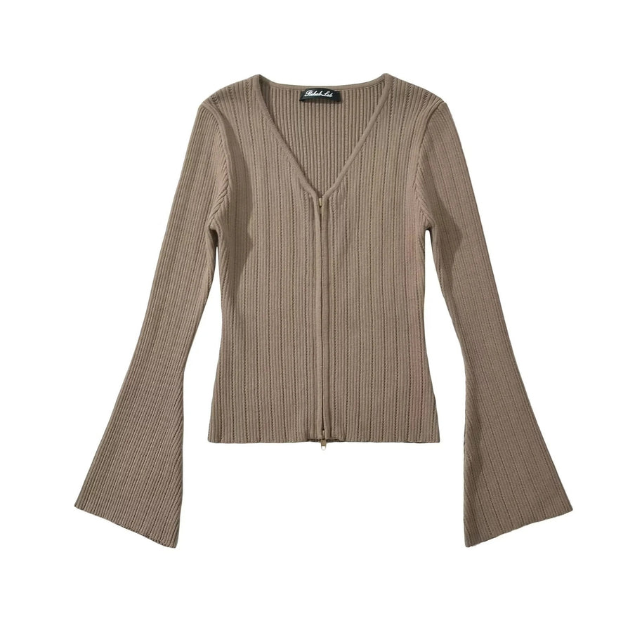 Damen Strickoberteil mit tiefem V-Ausschnitt und Zip-Verschluss WW