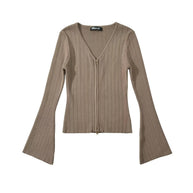 Damen Strickoberteil mit tiefem V-Ausschnitt und Zip-Verschluss WW