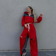 Damen sportliches Set mit modischem Farbblock-Design und lässiger Passform WW