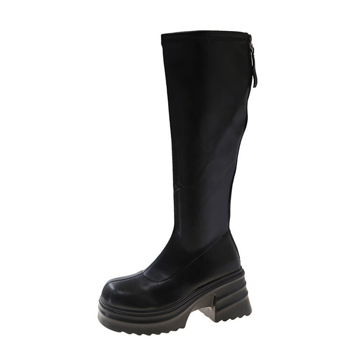 Damen modische Stretch-Stiefel mit dicker Plateausohle W&W Mode