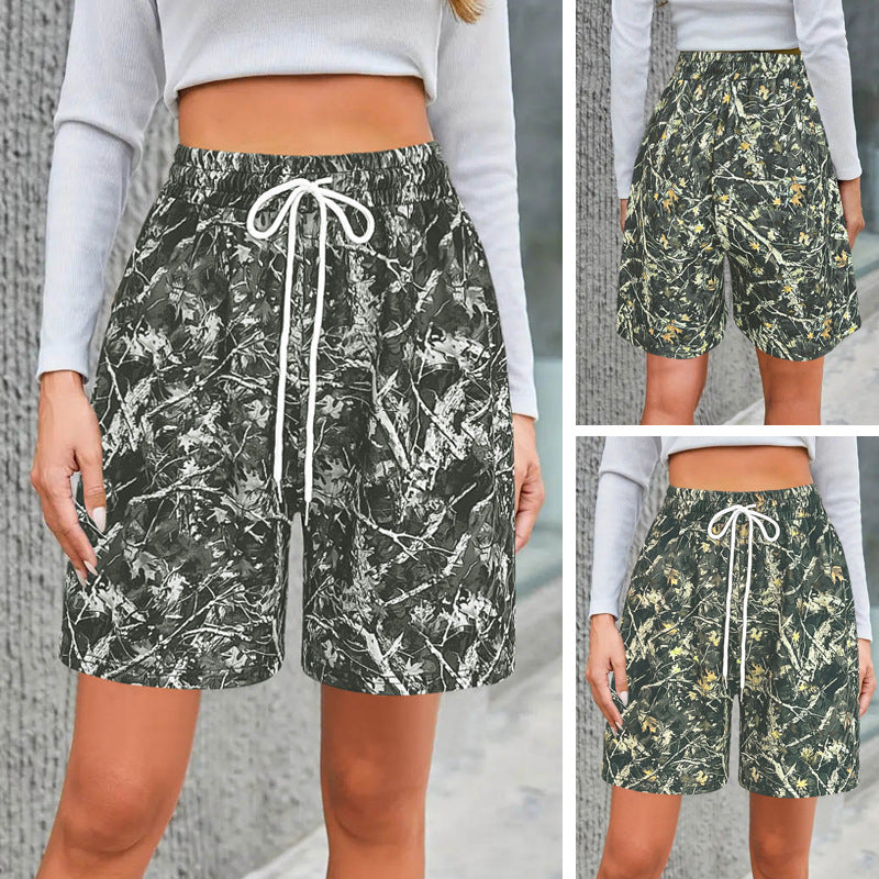 Damen lässige Shorts mit flexibler Bund und modernem Muster WW