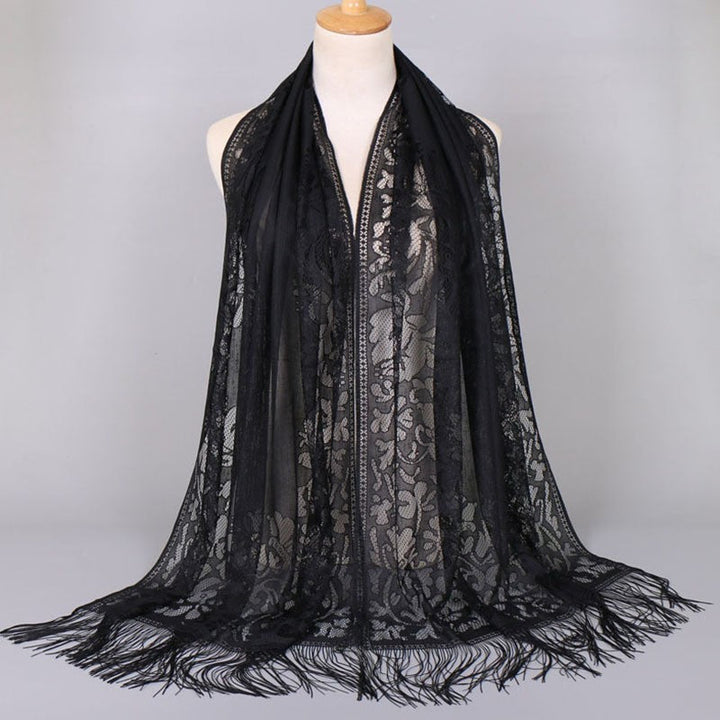 Damen Langer Spitzen-Schal mit fransten Abschlüssen W&W Mode