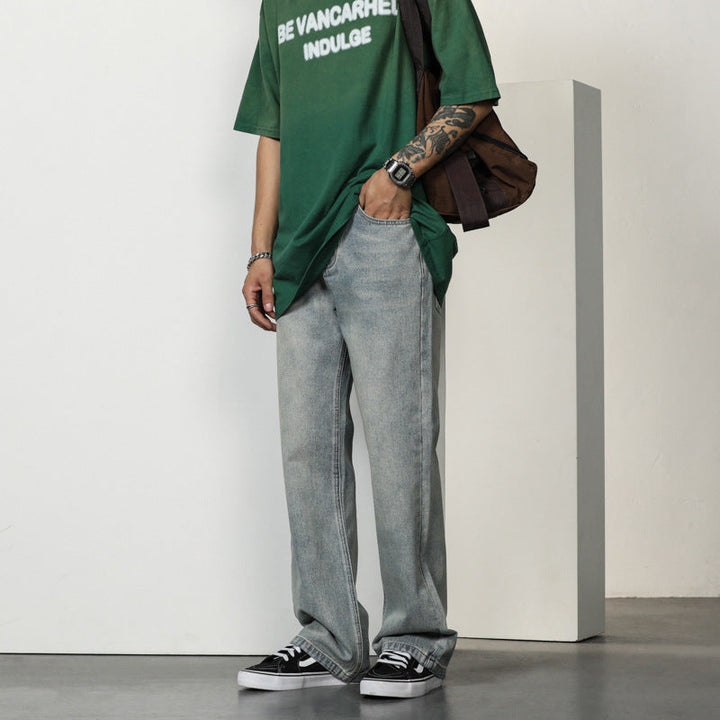 Herren entspannte Bootcut-Jeans mit hohem Bund und lässigem Schnitt W&W Mode