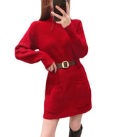 Damen Strickkleid mit hochgeschlossenem Kragen und praktischen Taschen WW