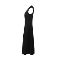 Damen elegantes Maxikleid mit gerafftem Detail und klassischem Rundhalsausschnitt WW