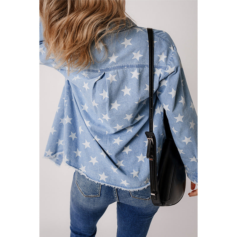 Damen Jeanshemd mit Sternen-Muster und praktischer Brusttasche WW