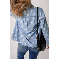 Damen Jeanshemd mit Sternen-Muster und praktischer Brusttasche WW