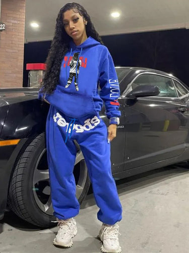 Damen Sportliches Kapuzenanzug mit innovativem Druckdesign WW