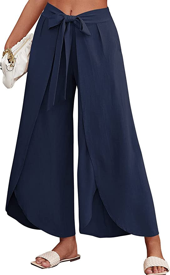 Damen Weite Sommerhose aus leichtem, atmungsaktivem Stoff mit Bindegürtel WW