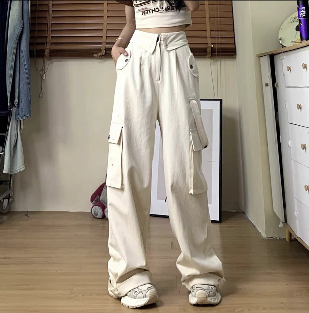 WW | Frauen Hohe Taille Lange Cargo-Hosen mit Taschen