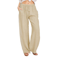 Damen weite Leinenhose mit elastischem Bund und praktischen Taschen WW