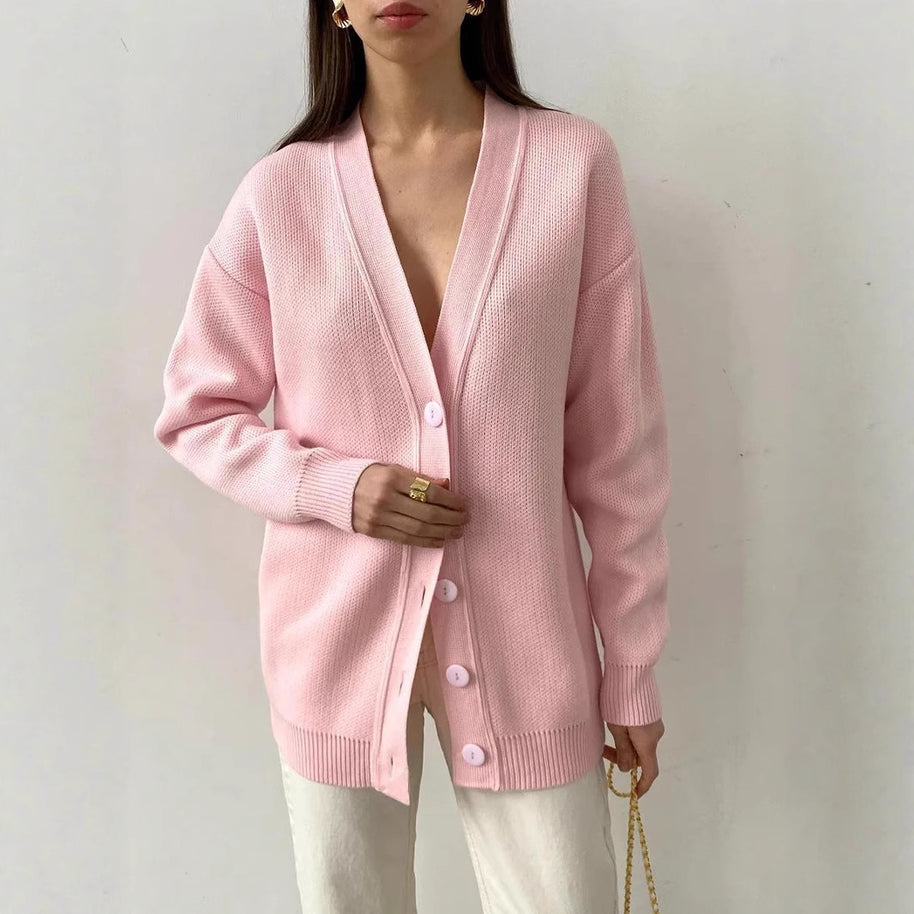 Damen Strickjacke mit V-Ausschnitt und feiner Rippstruktur WW