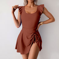 Damen Badeanzug mit eleganten Rüschen und asymmetrischem Rockteil WW