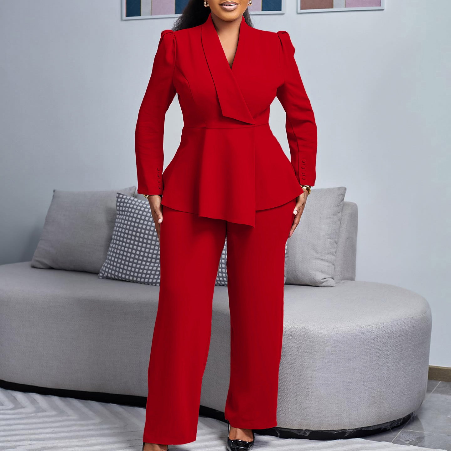 Damen Anzug mit elegantem Blazer und weitem Hosenbein WW