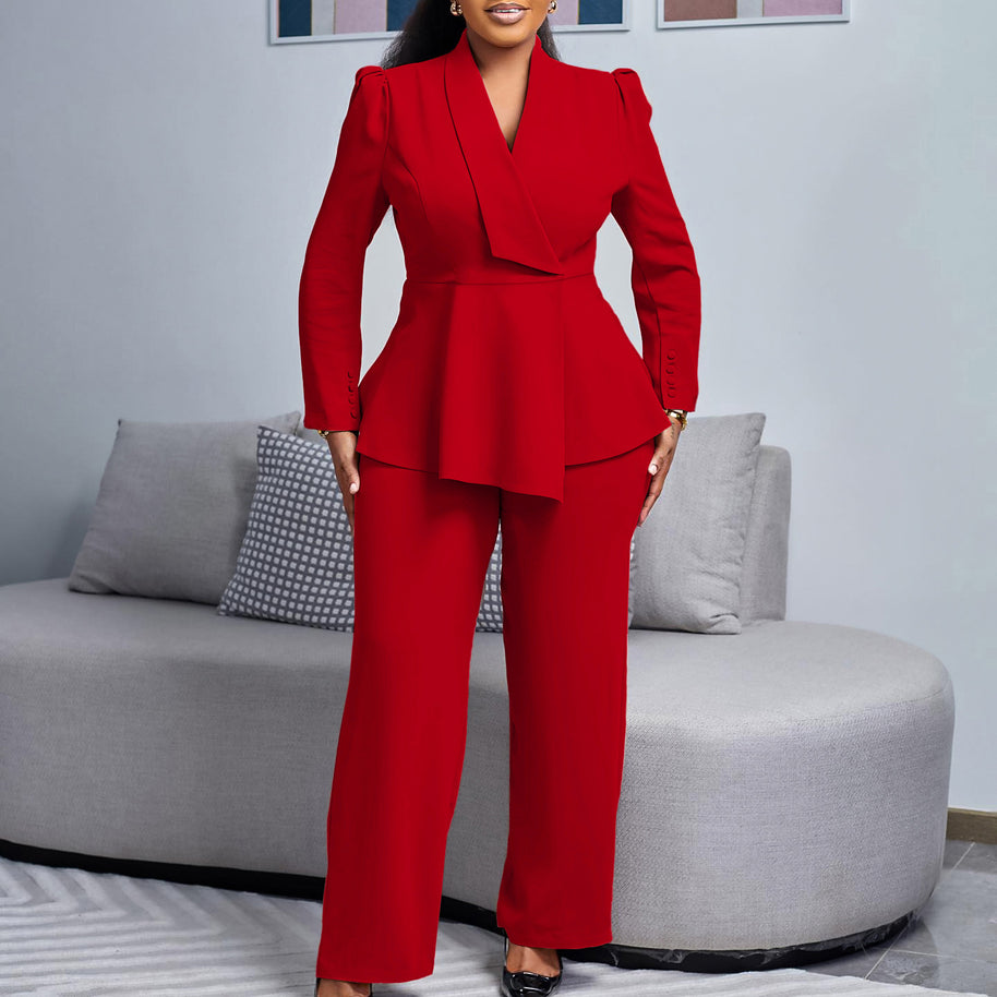 Damen Anzug mit elegantem Blazer und weitem Hosenbein WW