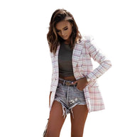Damen Karierter Blazer mit doppelter Knopfreihe und eleganten Details WW
