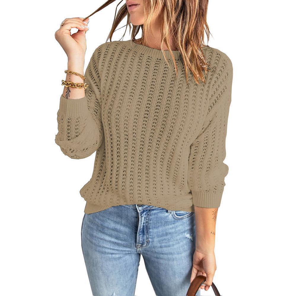 Damen Strickpullover mit strukturiertem Muster und weiten Ärmeln WW
