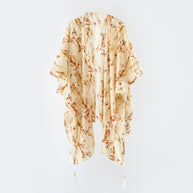 Damen eleganter Kimono mit kunstvollem floralem Muster und fransigen Kanten WW