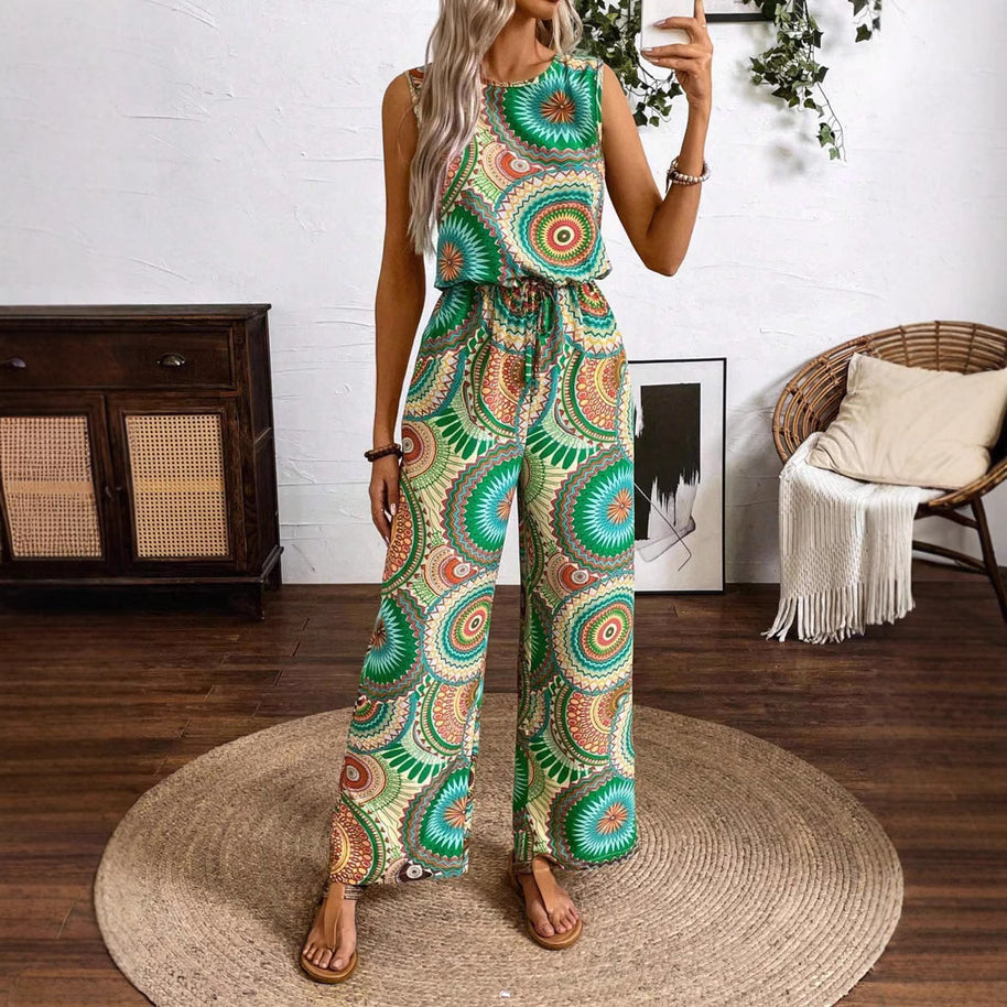 Damen lässiger Jumpsuit mit auffälligem Musterdetail und elastischem Bund WW
