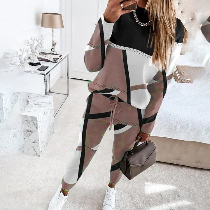 Damen modisches Sportset mit grafischem Muster und elastischem Bund W&W Mode